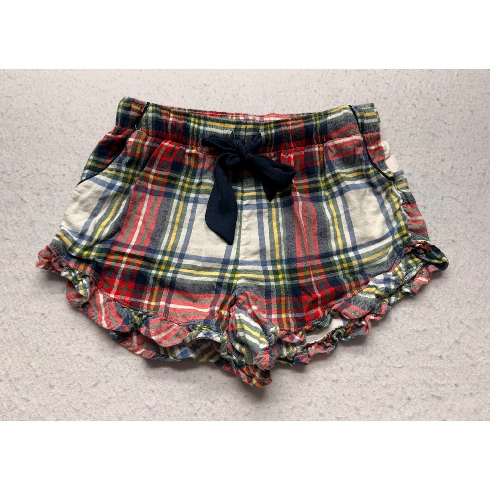 Aerie Plaid Ruffle Pajama Shorts Womens XS Red Green Blue Tartan Lounge Sleep